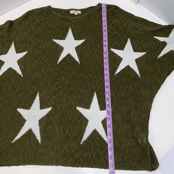 In Loom Knit Star Sweater With Dolman Sleeves In Hunter Green White Stars S/M - Picture 8 of 8